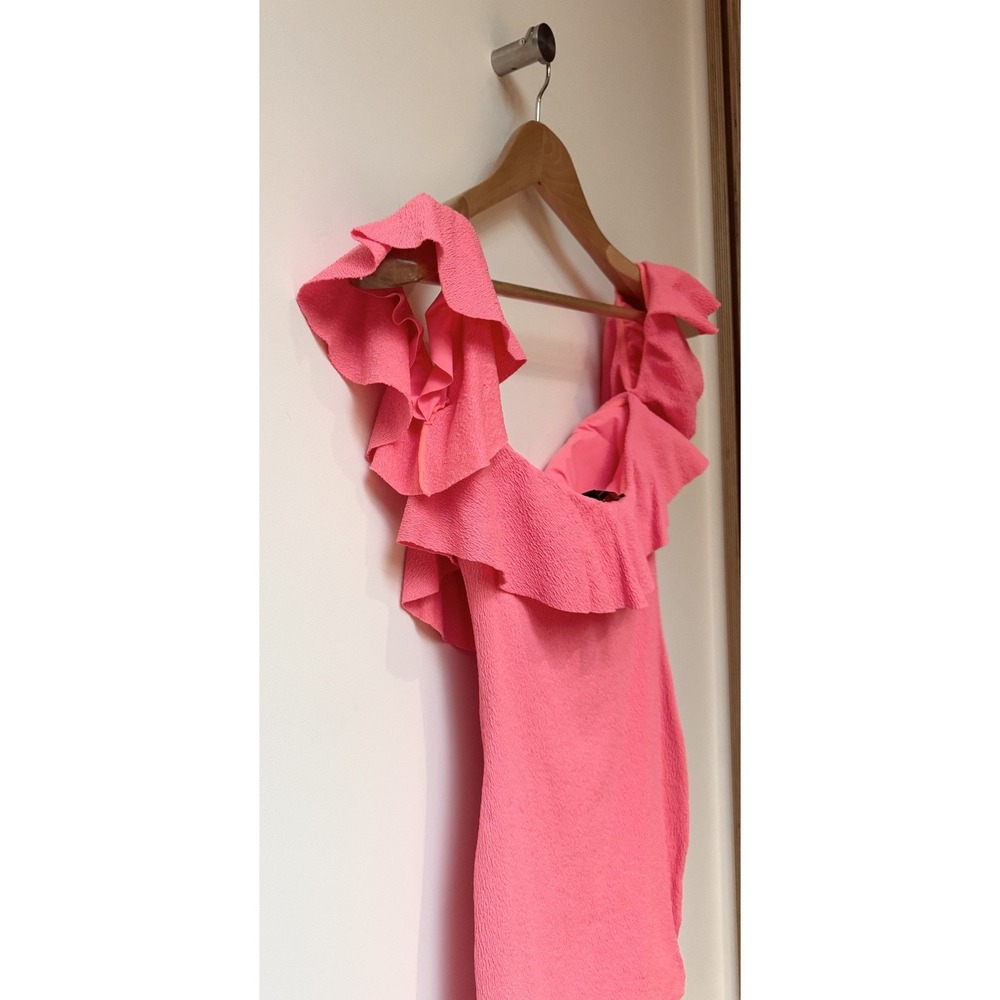 VIX PaulaHermanny Coral Pink Ruffle Off-Shoulder Stretch Mini Dress Sz XS Resort